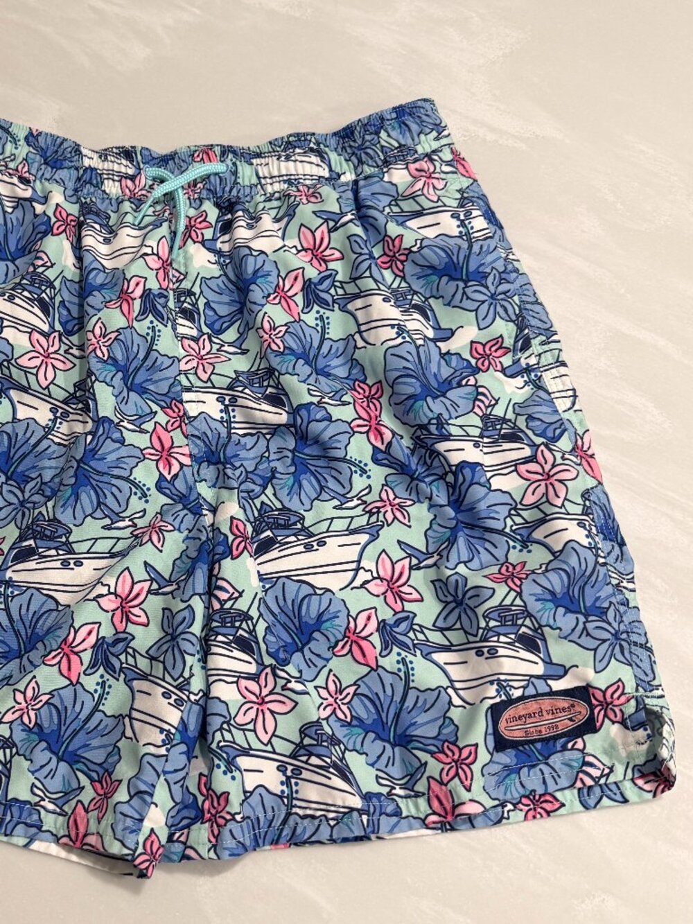 Boys Swim Pink Blue Floral Trunks Vineyard Vines sz L